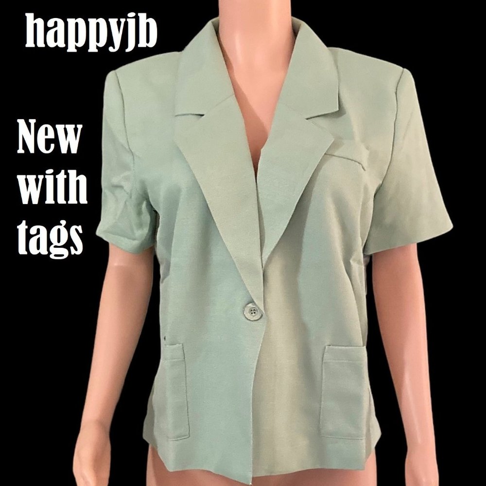 NWT Blair BFA Classics Vintage 90s Blazer Short Sleeve Career Green Size 16